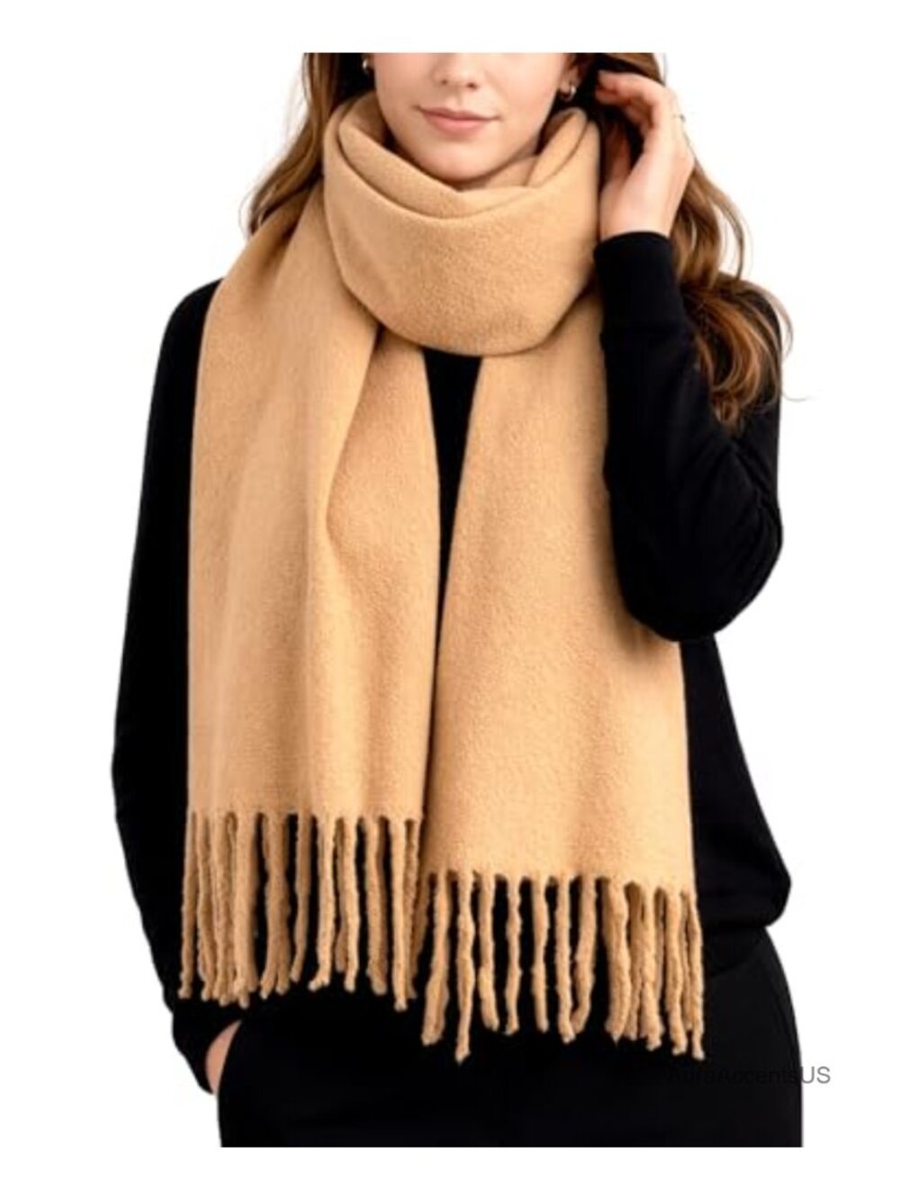 Soft Cashmere-Feel Scarf Oversized Thick Winter Shawl Wrap with Fringe